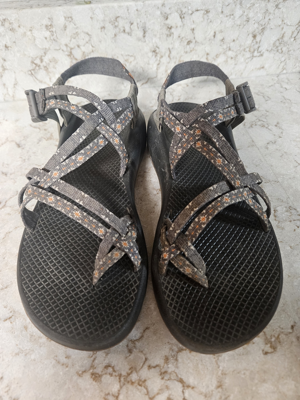 Women’s Chaco Brown Sandals with Small Orange Floral Print Size 10
